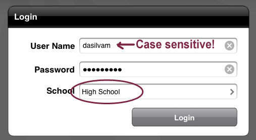Select school from log-in screen