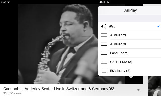 Airplay menu in YouTube app